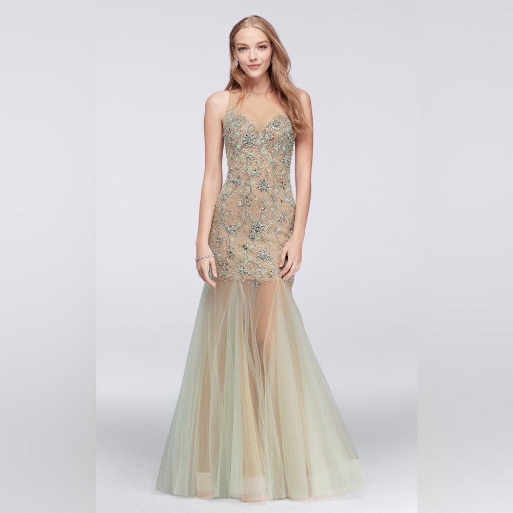 Illusion Mermaid Dress with beaded embellishment by David’s Bridal